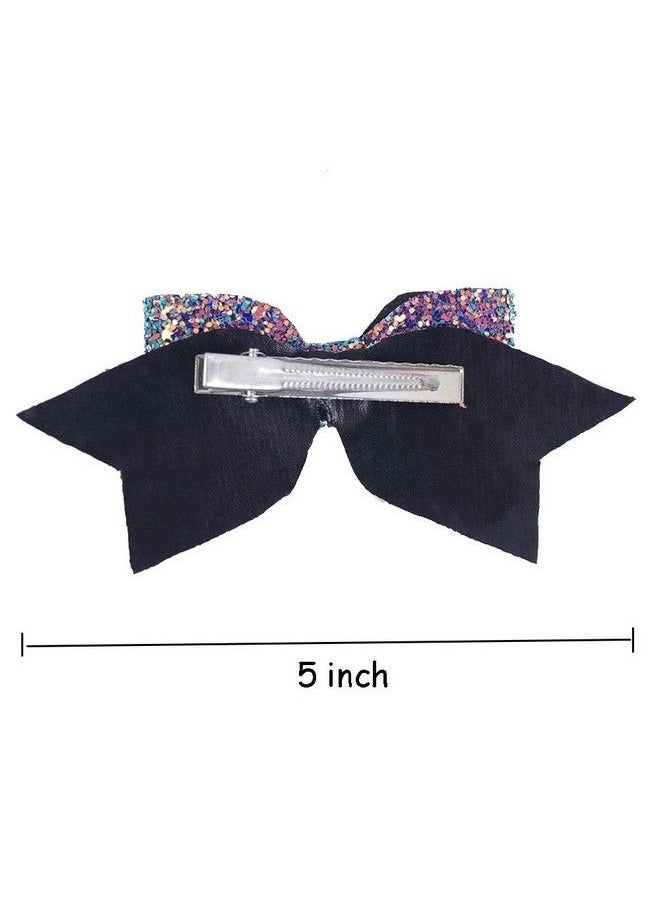 Yeaplike 5 Inch Glitter Hair Bows Boutique Hair Clips 6 Pcs Multi Color Glitter Sequins Big Hair Bows For Baby Girls Teens Toddlers  - Image 3
