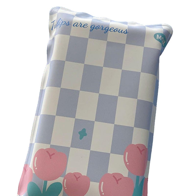 Reusable Cooling Pad Mat For Bed Pillow Hot Flashes Relief Blue Plaid Tulips - Image 3