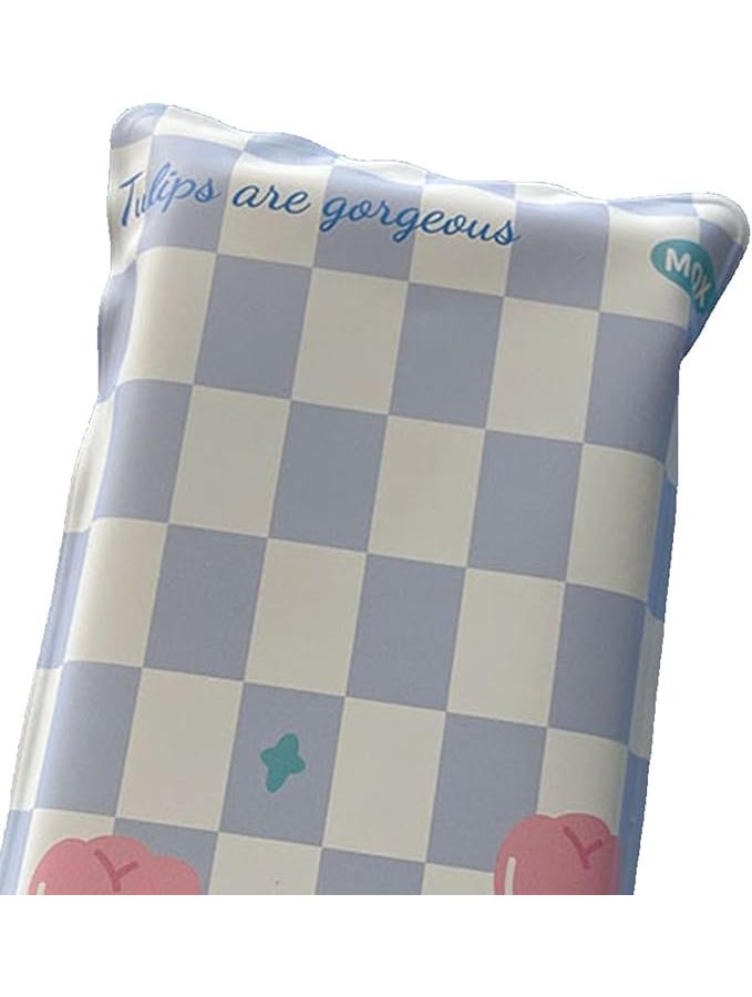 Reusable Cooling Pad Mat For Bed Pillow Hot Flashes Relief Blue Plaid Tulips - Image 1