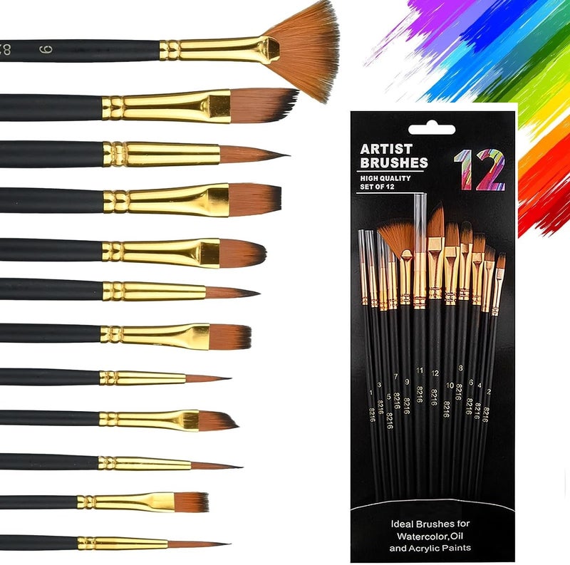 Eclet Craft Painting Brushes Set of 12 Professional Round Pointed Tip Nylon Hair Artist Acrylic Paint Brush for Acrylic/Watercolor/Oil Painting(AJ - Image 1