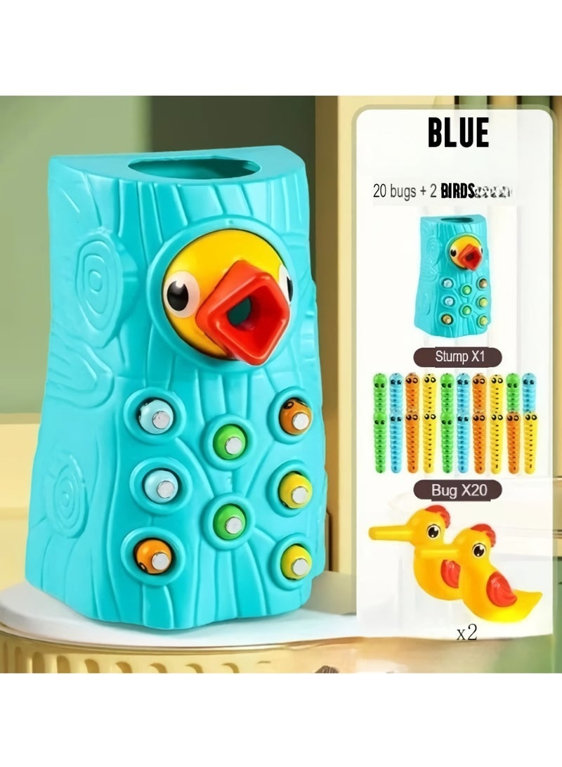 AROAQ Toddler Toy Game Set, Bird Catch And Feed Game, Safe And Durable Montessori Educational Toys, Portable Magnetic Bird Caterpillars Toy Set For Baby Boy Girl, (Blue Set B)  - Image 1