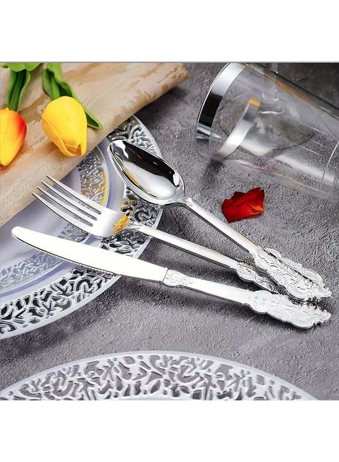 120pcs Reusable Plastic Cutlery Set Silver Vintage Baroque for Weddings Parties - Image 4
