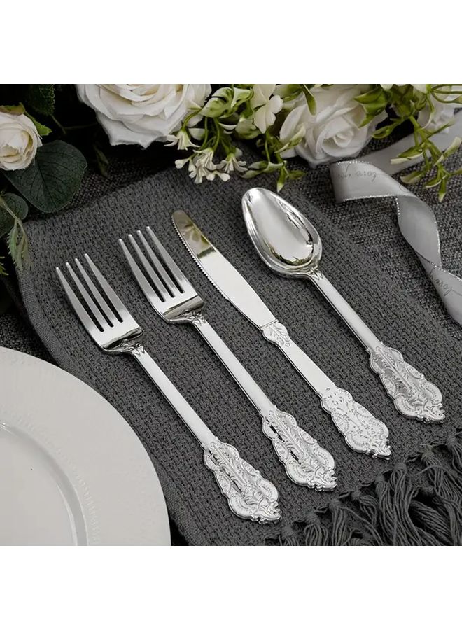 120pcs Reusable Plastic Cutlery Set Silver Vintage Baroque for Weddings Parties - Image 1