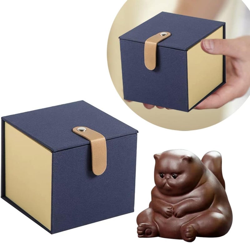 EAEDMY Multiple sizes Purple Sand Angry Cat Bat Tortoise Puppy Figurine, Cute Kungfu Tea Pet Gift for Tea Lover Friend, Table Desk Tearoom Home Decoration Ornament (8.Angry Cat&Gift Box) Individual & group usable - Image 1