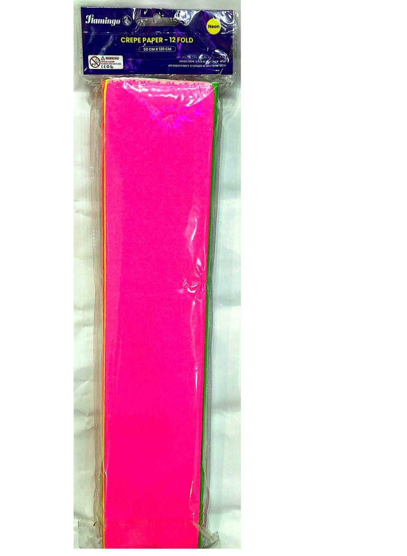 Flamingo 12 Fold Neon Crepe Paper  50cm×120cm Multicolor - Image 1