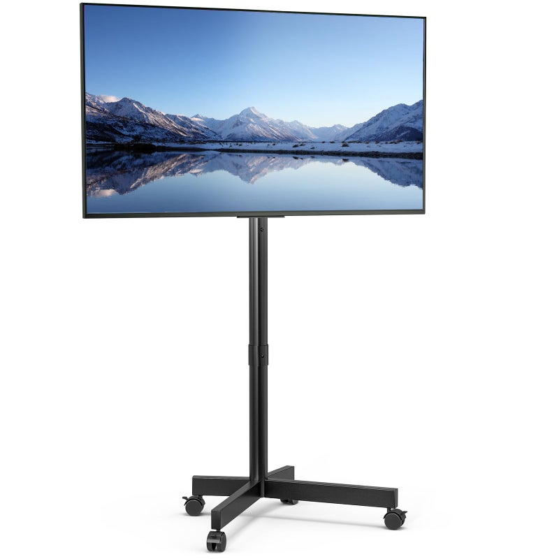HOLMAXD Mobile TV Cart, Floor TV Stand for 13-55 inch TVs with -10Â°/+15Â° Tilt Mount Holds up to 77 lbs, Rolling TV Cart for Flat/Curved Screens, Height Adjustable Portable TV Stand Max VESA 400x400mm - Image 1