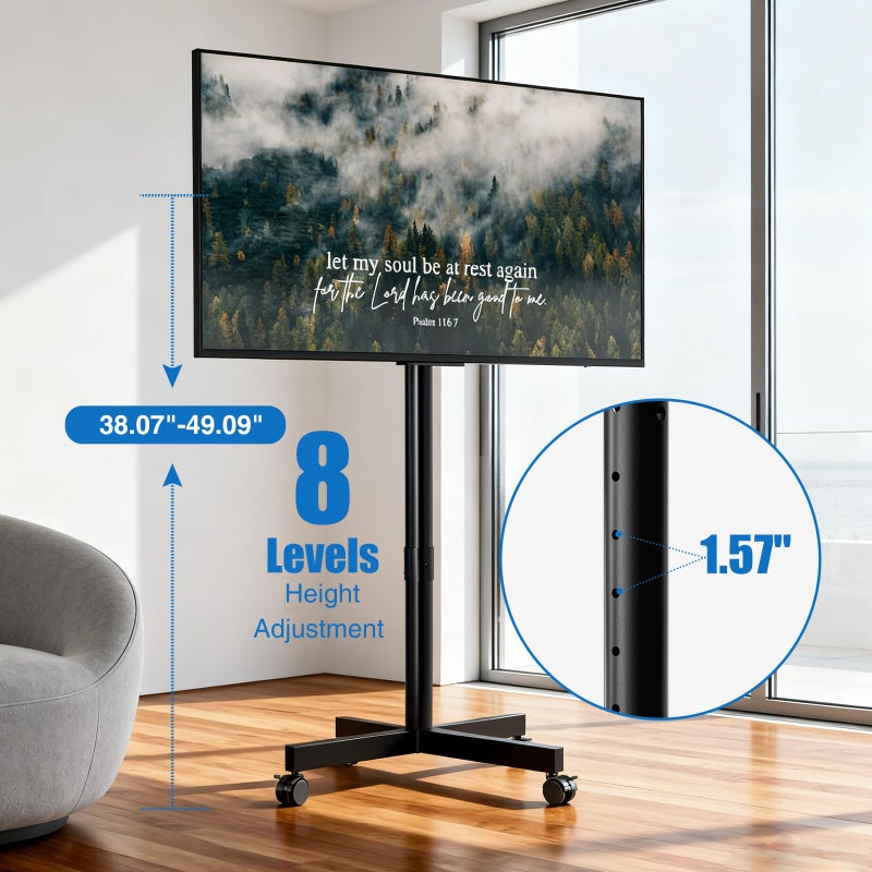 HOLMAXD Mobile TV Cart, Floor TV Stand for 13-55 inch TVs with -10Â°/+15Â° Tilt Mount Holds up to 77 lbs, Rolling TV Cart for Flat/Curved Screens, Height Adjustable Portable TV Stand Max VESA 400x400mm - Image 2