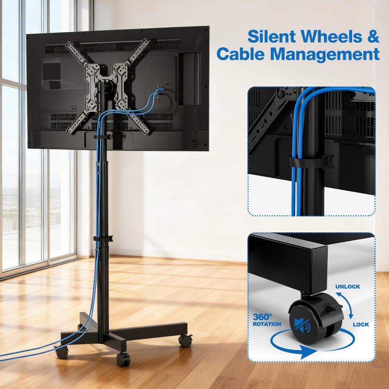 HOLMAXD Mobile TV Cart, Floor TV Stand for 13-55 inch TVs with -10Â°/+15Â° Tilt Mount Holds up to 77 lbs, Rolling TV Cart for Flat/Curved Screens, Height Adjustable Portable TV Stand Max VESA 400x400mm - Image 5