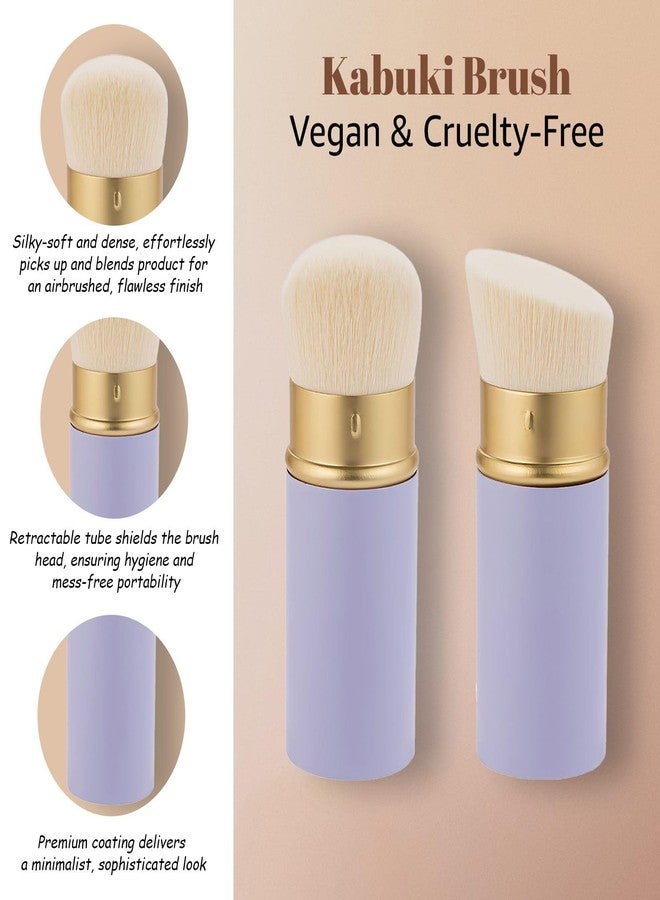 OETUIOW Retractable Kabuki Makeup Brush - Powder Foundation Brush Portable, Face Makeup Brush Ultra-Soft Bristle, Blush Brush Hygienic & Travel-Friendly (Purple Angle (Retractable Kabuki Brush)) - Image 5