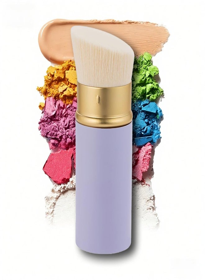 OETUIOW Retractable Kabuki Makeup Brush - Powder Foundation Brush Portable, Face Makeup Brush Ultra-Soft Bristle, Blush Brush Hygienic & Travel-Friendly (Purple Angle (Retractable Kabuki Brush)) - Image 1