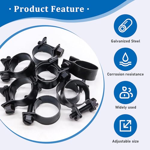 Eoppen 34Pcs 5 Sizes 8-18mm Fuel Line Clamp Assortment Kit, 1/4Inch 5/16Inch 3/8Inch Black Fuel Injection Gas Line Hose Clamps for Diesel Petrol Pipe - Image 3