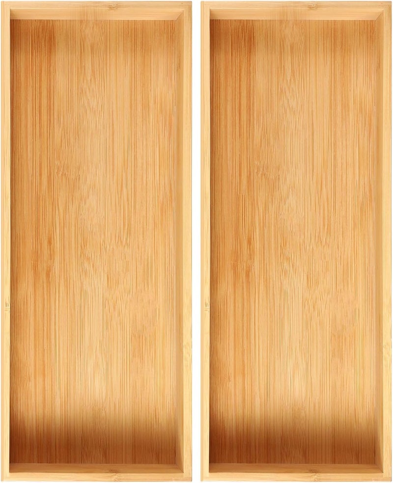 Fabsome Kitchen Utensil Drawer Organizer, Bamboo Silverware Cutlery Flatware Organizer Bins for Drawer, Wooden Container Storage Trays for Bathroom Vanity Junk Drawer, 15" x 6" Set of 2 - Image 1