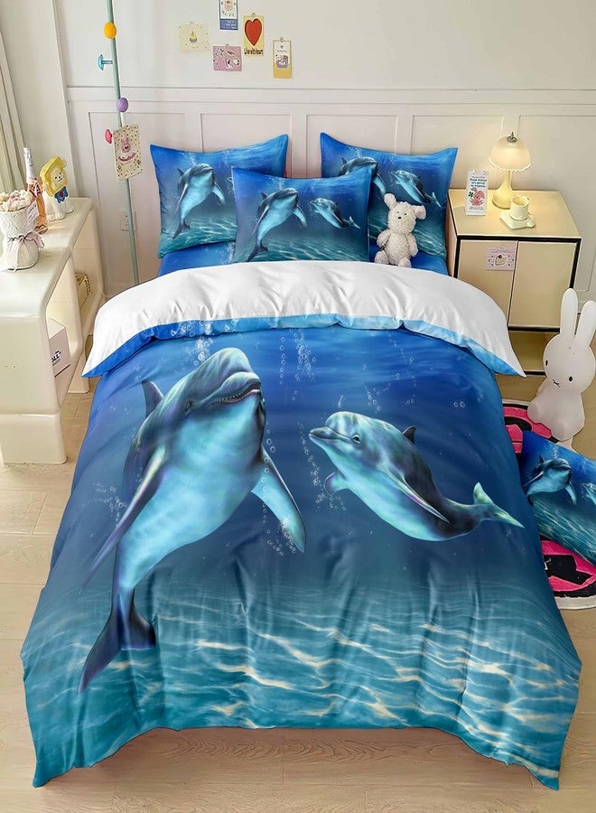 Elnonthy Ocean Bedding Dolphin Theme Duvet Cover – Kids Dolphin Bedding Set with Sea Design - Image 2