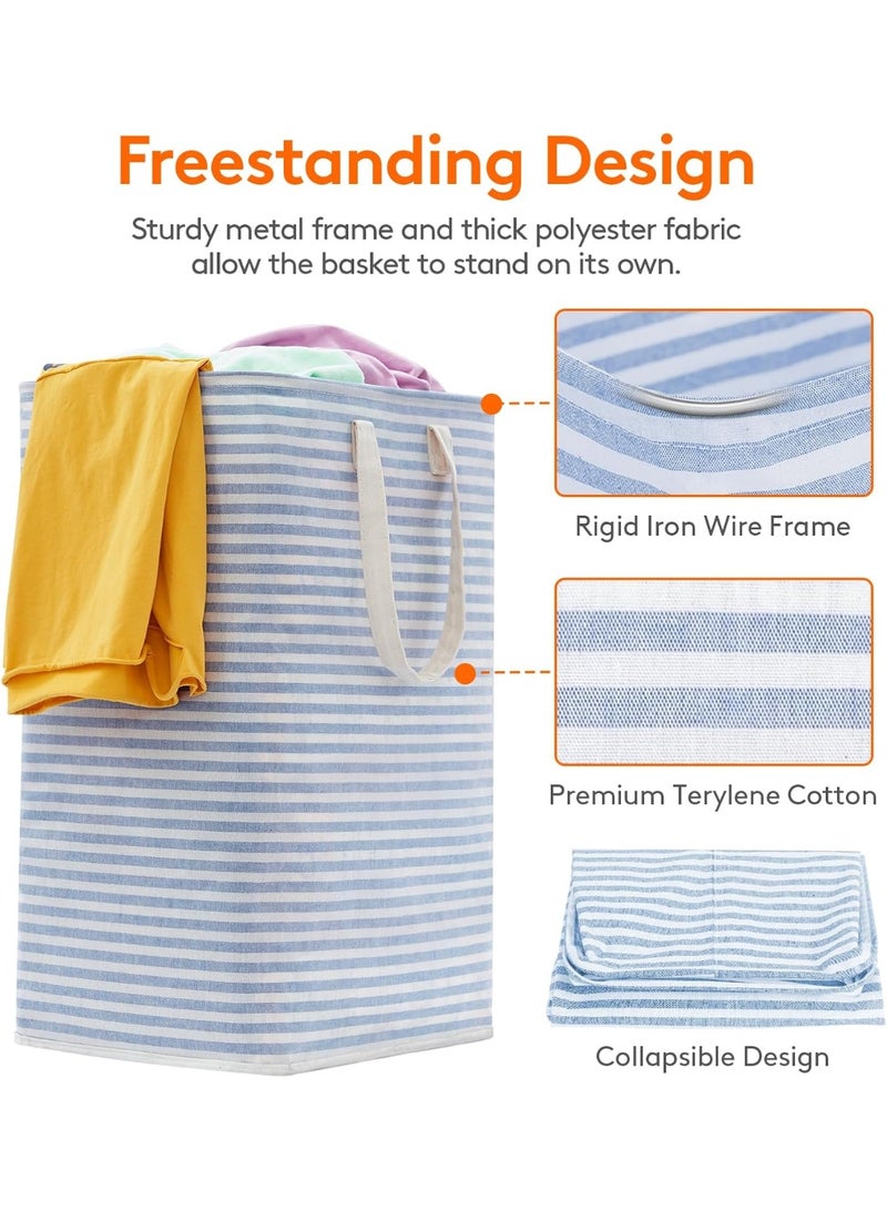 Beauenty 2 Pack 75L Collapsible Washing Laundry Basket Hamper, Dirty Clothes Basket Laundry Bin With Extended Handles For Storage Clothes Toys In Bedroom Bathroom, Blue  - Image 2