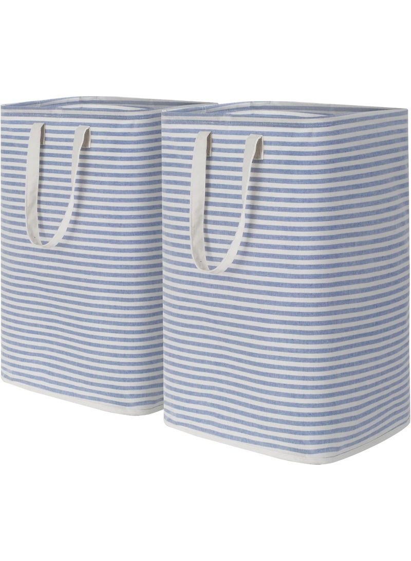 Beauenty 2 Pack 75L Collapsible Washing Laundry Basket Hamper, Dirty Clothes Basket Laundry Bin With Extended Handles For Storage Clothes Toys In Bedroom Bathroom, Blue  - Image 1