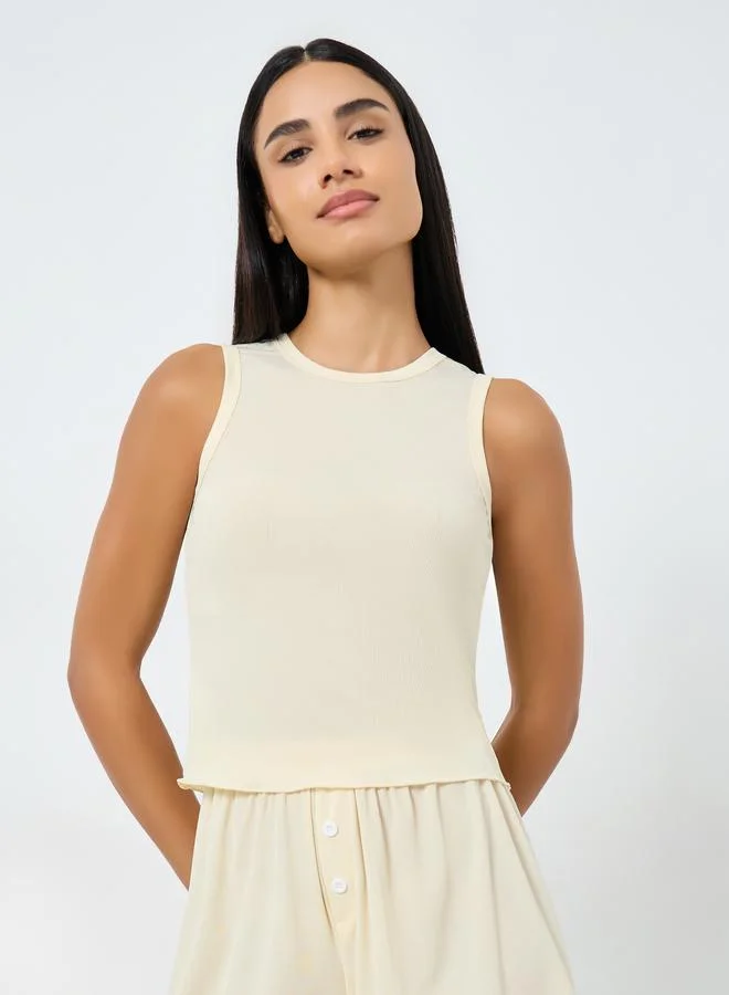 Styli Lettuce Hem Tank Top and Shorts Set