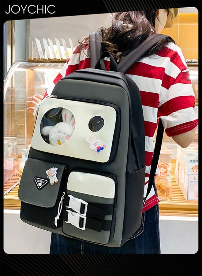 Joychic 5 قطع من حقائب الظهر المدرسية للأطفال متعددة الجيوب وحقيبة كتب كبيرة السعة مع مقصورات مقاومة للماء والتآكل مجموعات حقائب الظهر للأطفال المراهقين وطلاب المدارس الابتدائية (أسود) - Image 3