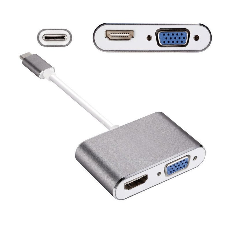 Microware 2 in 1 USB 3.1 Type C to VGA HDMI 4K UHD Converter Adaptor Dual Screen Display with Aluminium Case for 2017/2016 Mac-Book/ChromeBook Pixel - Image 1