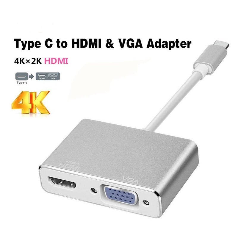 Microware 2 in 1 USB 3.1 Type C to VGA HDMI 4K UHD Converter Adaptor Dual Screen Display with Aluminium Case for 2017/2016 Mac-Book/ChromeBook Pixel - Image 3