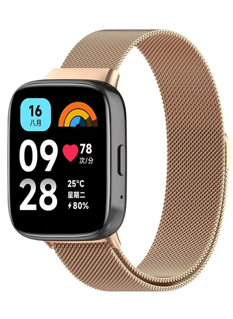 Generic Replacement Band for Xiaomi Redmi Watch 3 Lite Band Magnetic Stainless Steel Strap Loop Watch Band Sports Straps (rose Gold)  - Image 1