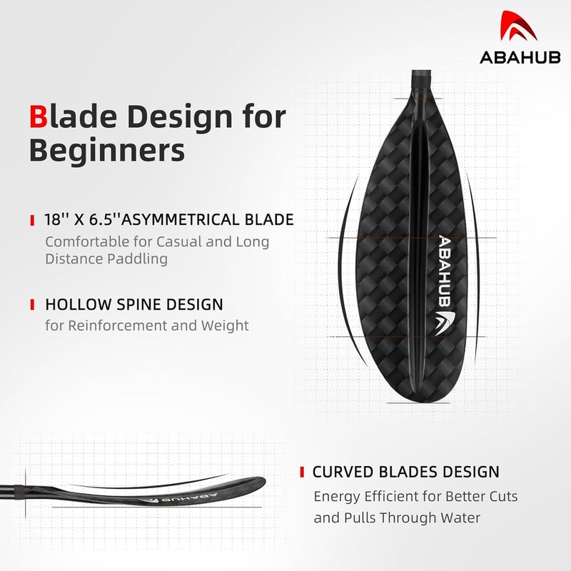 Abahub 1 x Carbon Kayak Paddles, 90.5 Inches Kayaking Oars for Boating, Canoeing with Free Paddle Leash, Carbon Fiber Shaft Black/Blue/Green/Orange/Yellow/White/Red Plastic Blades - Image 3