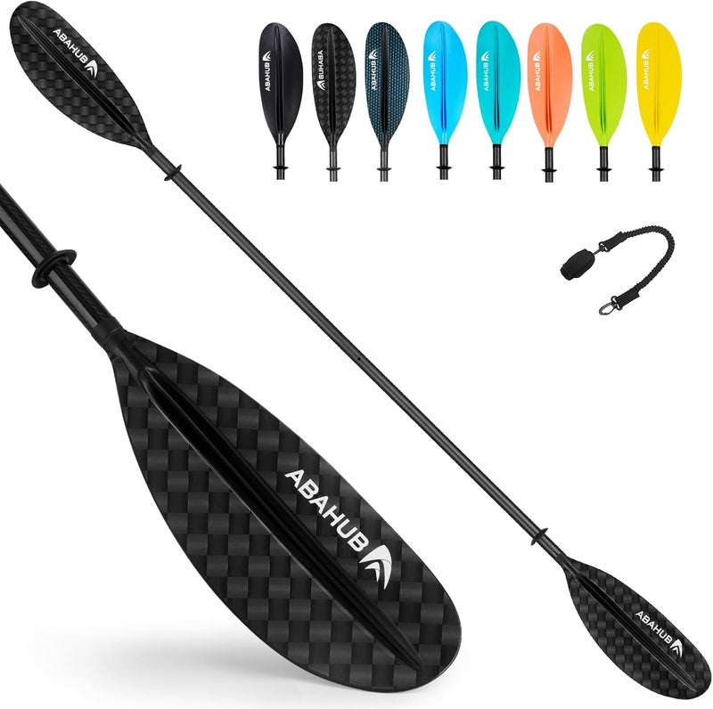 Abahub 1 x Carbon Kayak Paddles, 90.5 Inches Kayaking Oars for Boating, Canoeing with Free Paddle Leash, Carbon Fiber Shaft Black/Blue/Green/Orange/Yellow/White/Red Plastic Blades - Image 1