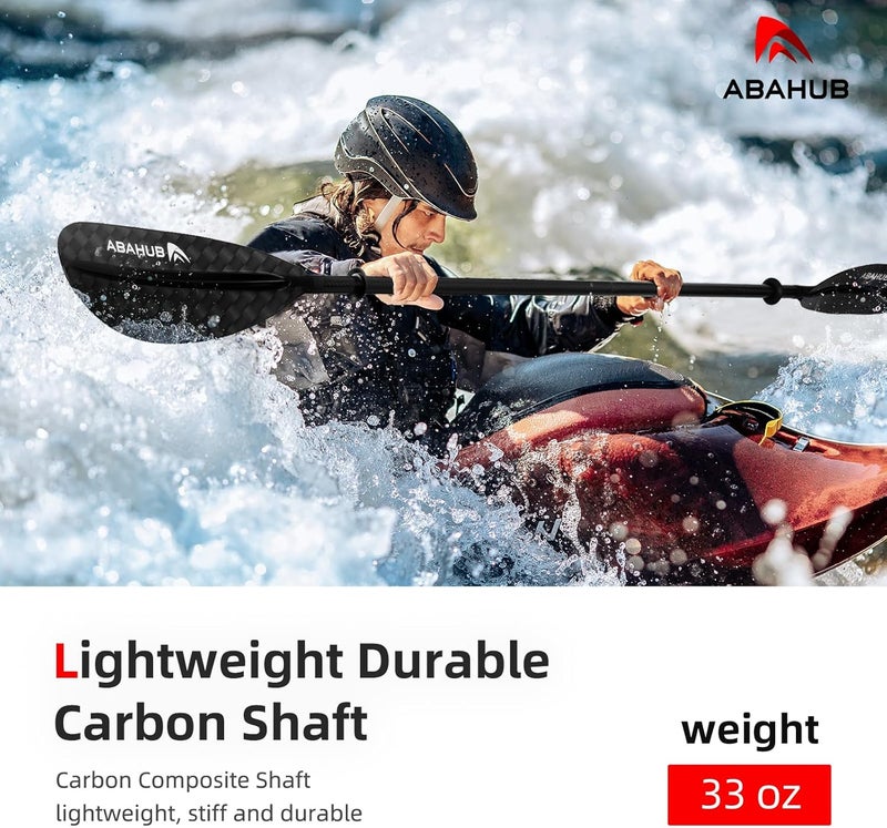 Abahub 1 x Carbon Kayak Paddles, 90.5 Inches Kayaking Oars for Boating, Canoeing with Free Paddle Leash, Carbon Fiber Shaft Black/Blue/Green/Orange/Yellow/White/Red Plastic Blades - Image 2