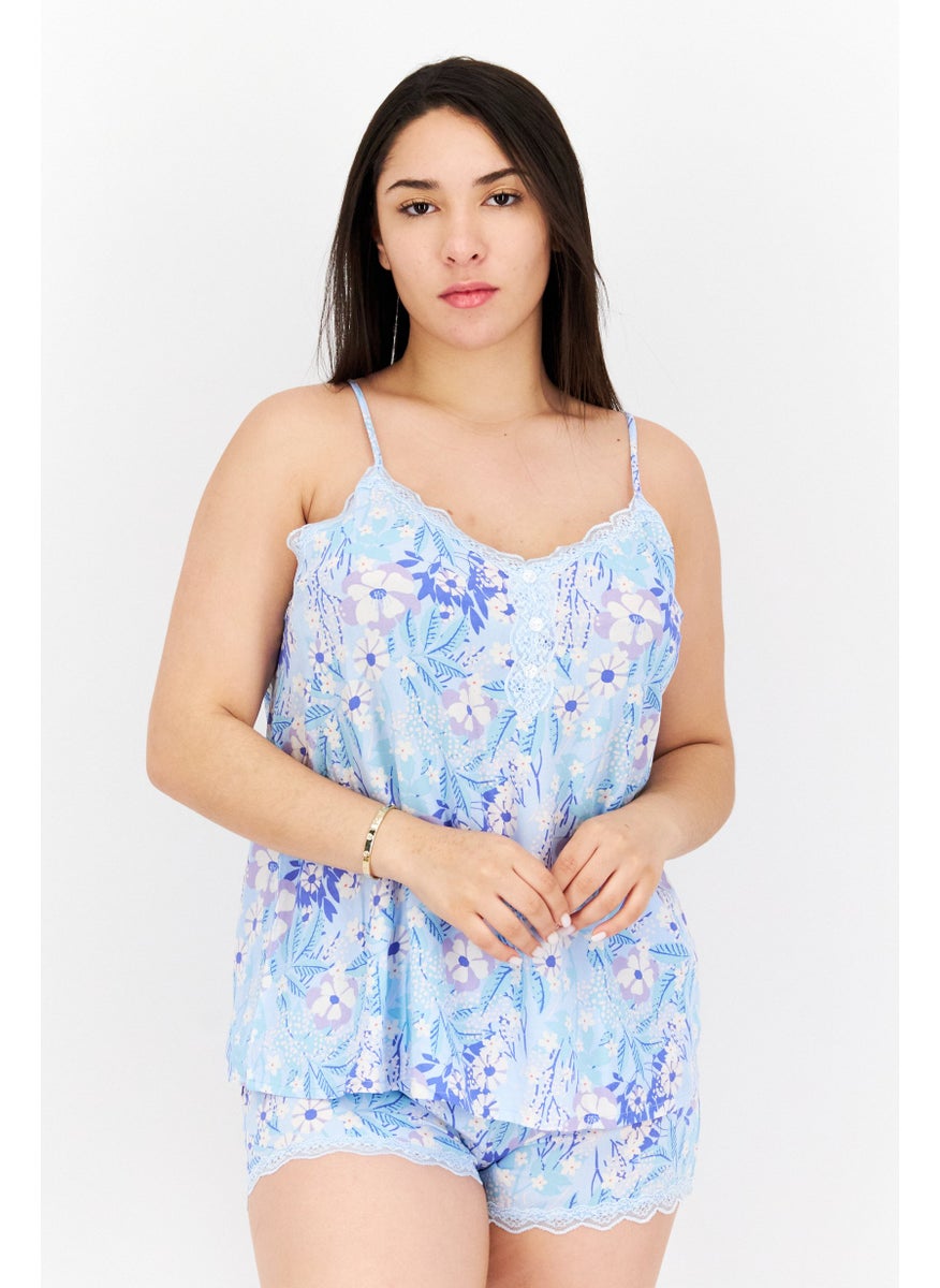 Women 2 Pieces Floral Pattern Top And Short Pajama Set, Blue - pzsku/Z016668B9ED68FF05EB70Z/45/_/1726109031/46b915b9-9ffd-4e3b-adac-8275c6c784d9