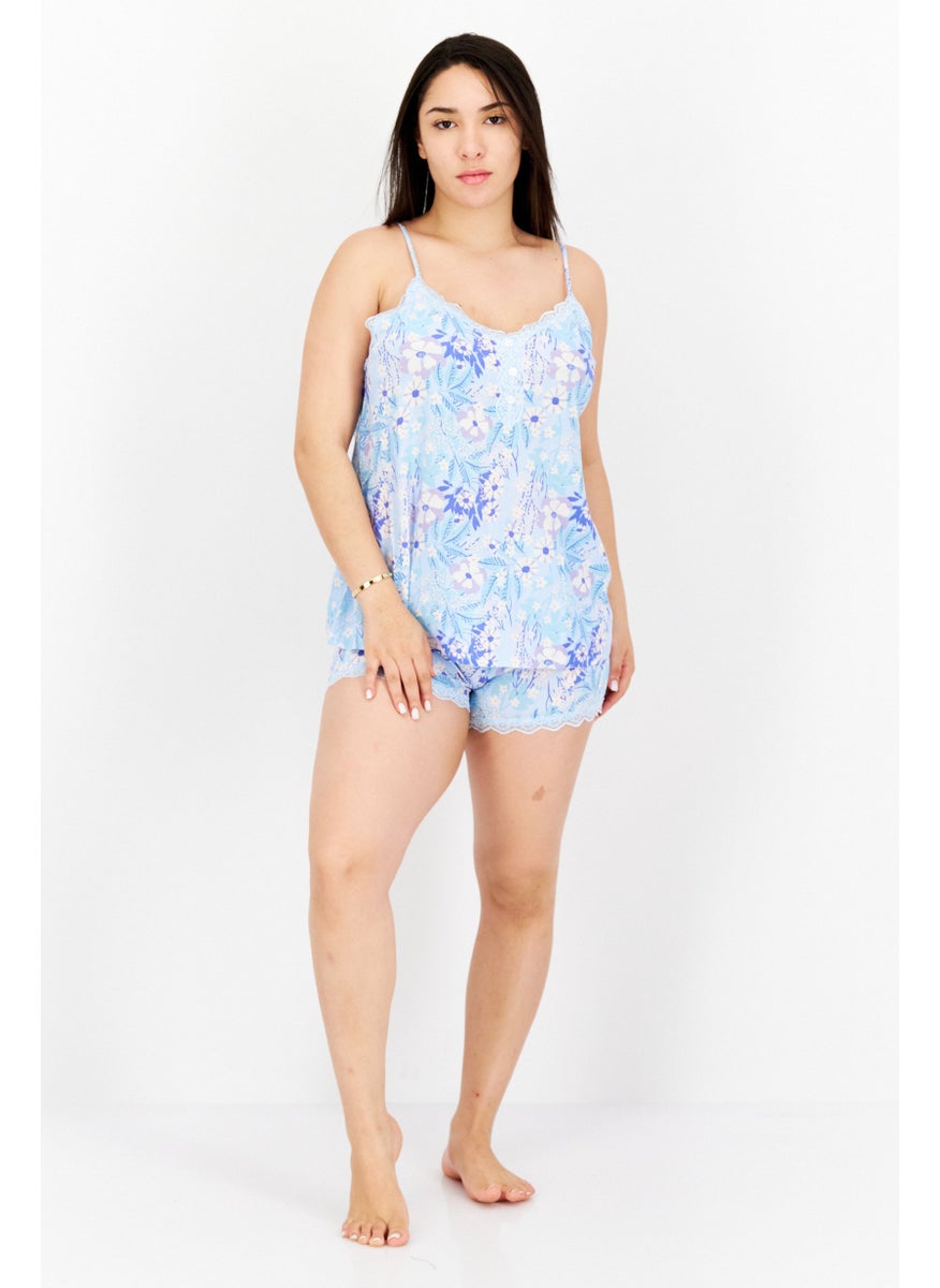 Women 2 Pieces Floral Pattern Top And Short Pajama Set, Blue - pzsku/Z016668B9ED68FF05EB70Z/45/_/1726109218/931dbd14-9620-400f-b9b8-37374a154a5d