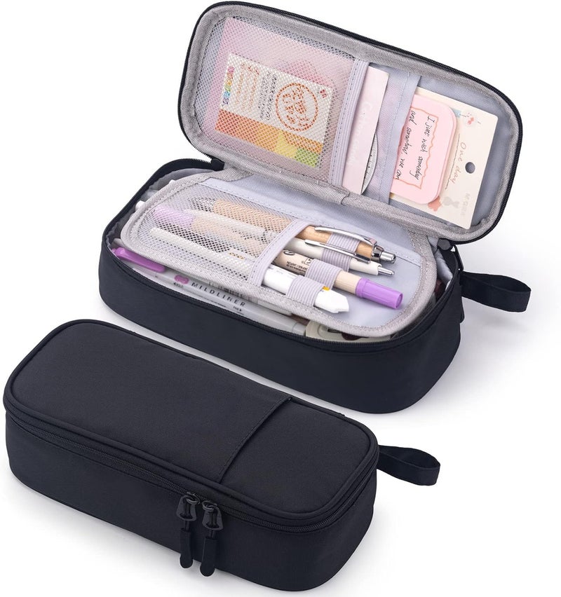 ANGOO Large Capacity Pencil Pouch for Students – Waterproof Multi-Layer Stationery Organizer with Zipper, Durable Pen Case for School, Office & College Use – Black - Image 1