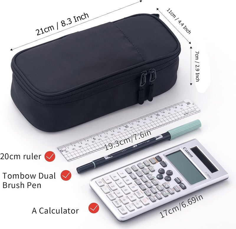 ANGOO Large Capacity Pencil Pouch for Students – Waterproof Multi-Layer Stationery Organizer with Zipper, Durable Pen Case for School, Office & College Use – Black - Image 3