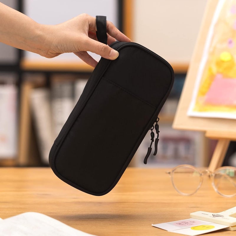 ANGOO Large Capacity Pencil Pouch for Students – Waterproof Multi-Layer Stationery Organizer with Zipper, Durable Pen Case for School, Office & College Use – Black - Image 5