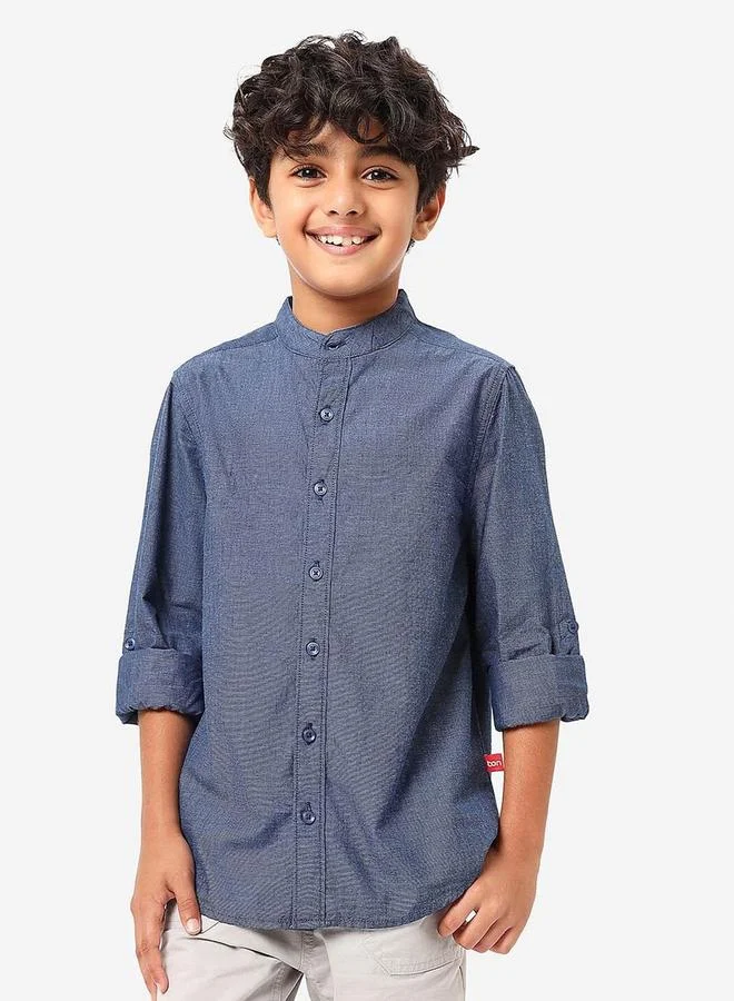 Bonkids Regular Long Sleeve Printed Dark Navy Cotton Shirt 100 % Cotton