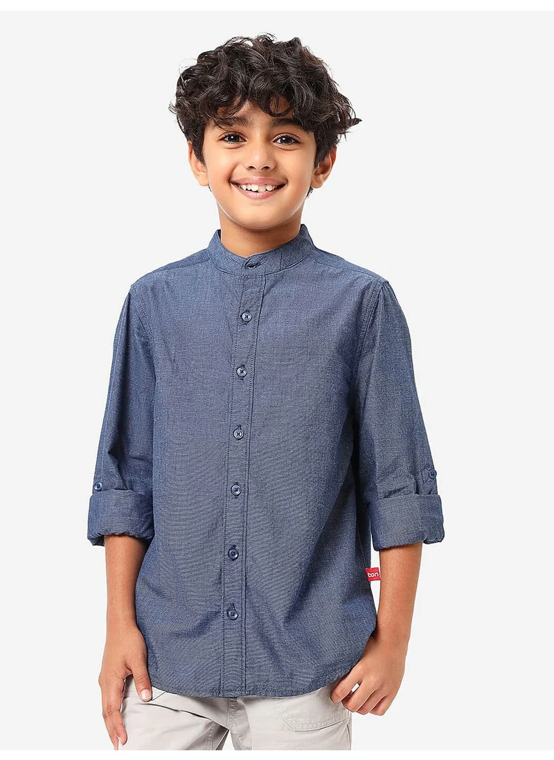 Bonkids Regular Long Sleeve Printed Dark Navy Cotton Shirt 100 % Cotton