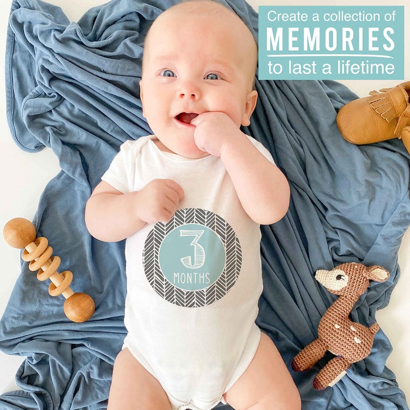 Hadley Designs 16 Monthly Baby Milestone Stickers Boy-Blue Baby Monthly Milestone Stickers for Baby Boy - Image 2