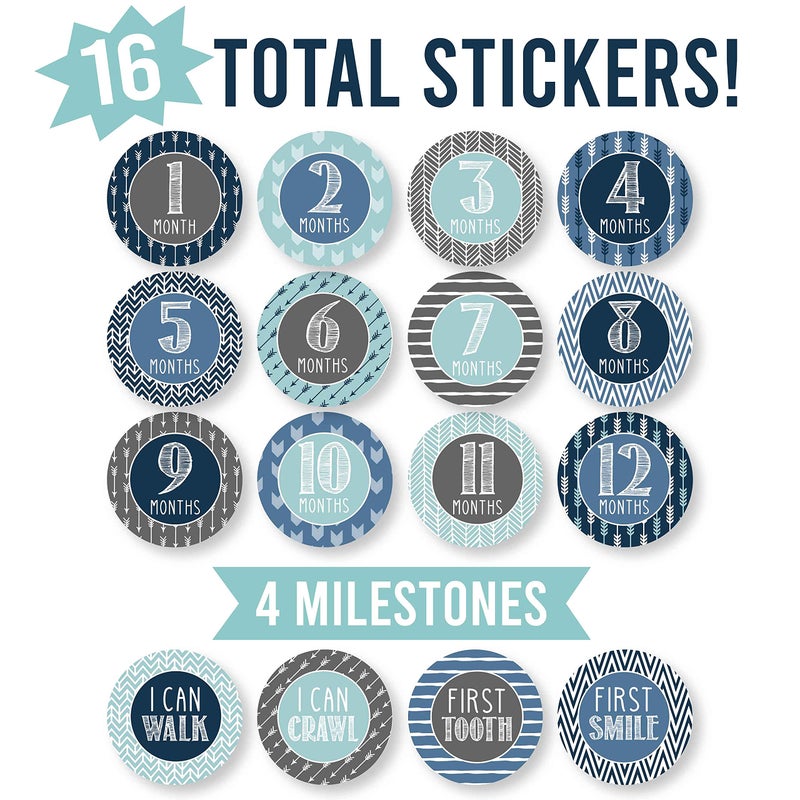 Hadley Designs 16 Monthly Baby Milestone Stickers Boy-Blue Baby Monthly Milestone Stickers for Baby Boy - Image 3