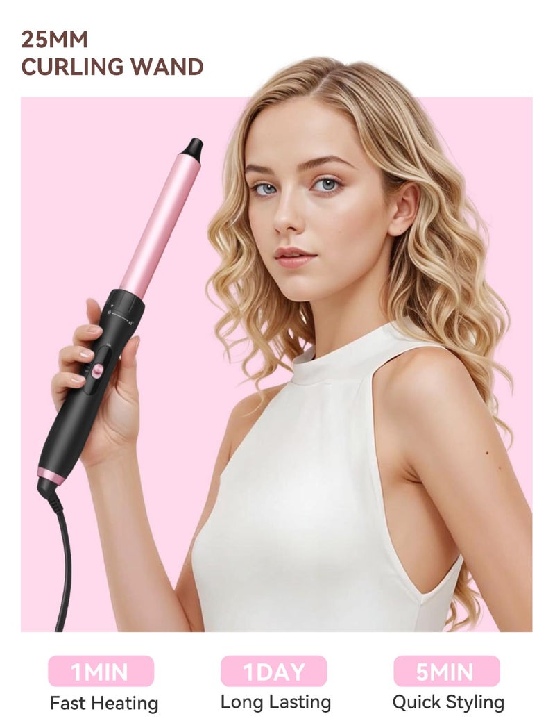 LANDOT 5-in-1 Curling Iron Wand & Thermal Brush Set: Create a Salon Blowout, Bouncy Curls, Waves & Tight Spirals with Interchangeable Barrels (9-32mm) & 38mm Heated Round Brush for All Hair Types - Image 5