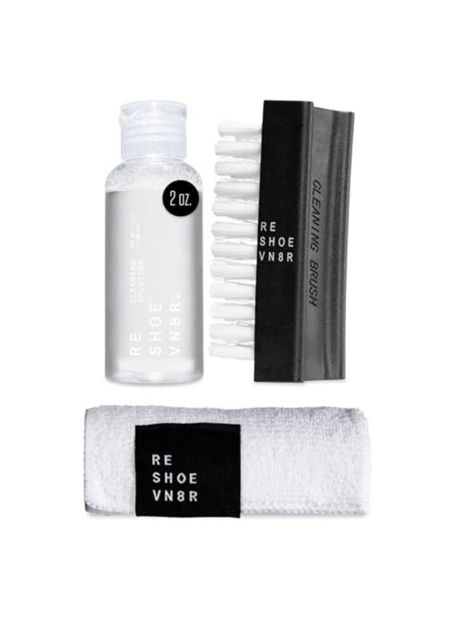 RESHOEVN8R Starter Shoe Cleaning Kit – Sneaker Cleaner with 2oz Shoe Cleaning Solution, Medium Bristle Brush & Microfiber Towel – Safe for Canvas, Mesh, Leather, Nubuck, Knit, Plastic & Rubber Shoes - Image 1