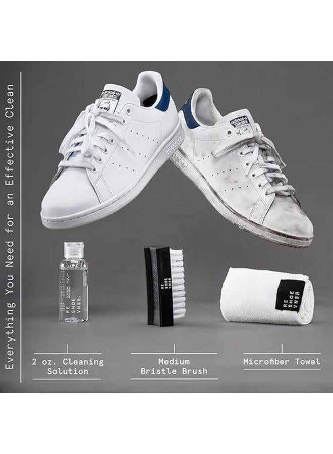 RESHOEVN8R Starter Shoe Cleaning Kit – Sneaker Cleaner with 2oz Shoe Cleaning Solution, Medium Bristle Brush & Microfiber Towel – Safe for Canvas, Mesh, Leather, Nubuck, Knit, Plastic & Rubber Shoes - Image 3