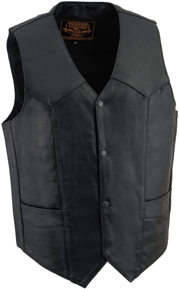 Milwaukee Leather SH1310 Men's Classic Black Leather Vest with Snap Button Closure - Size 58 - Image 1