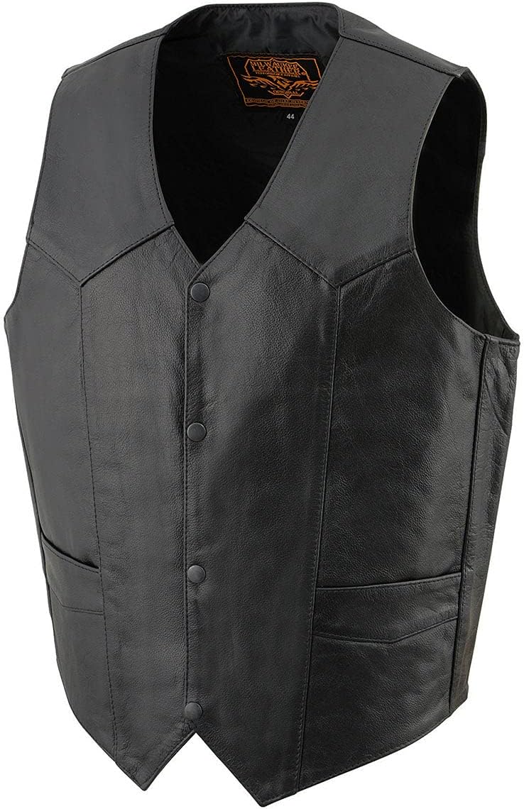 Milwaukee Leather SH1310 Men's Classic Black Leather Vest with Snap Button Closure - Size 58 - Image 5