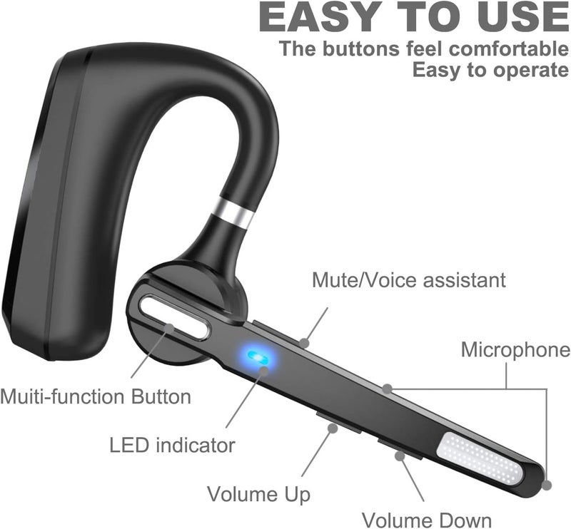 MQQC Bluetooth Headset V5.0, Wireless Bluetooth Earpiece 24Hrs HD Calling,CVC8.0 Dual Mic Noise Cancelling, Hands-Free Bluetooth Earphone for Driving/Business/Office - Image 2