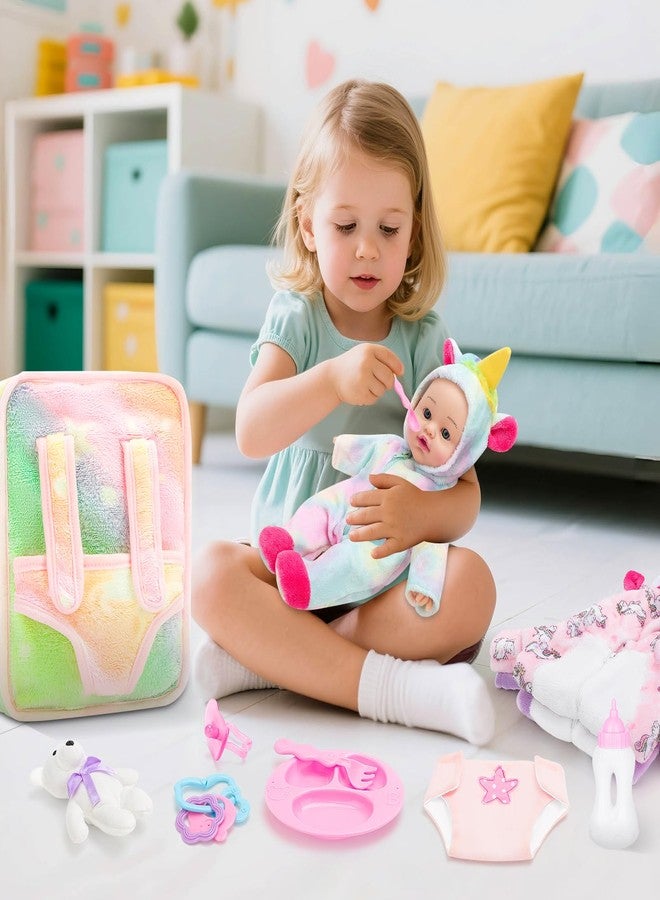 deAO 12 Inch Soft Baby Doll Backpack Glow in Dark Carrier Playset Toys Baby Care Doll Toys Set with 12''Doll Clothes Bottle Accessories Birthday Gift for Toddlers Boys Girls - Image 2
