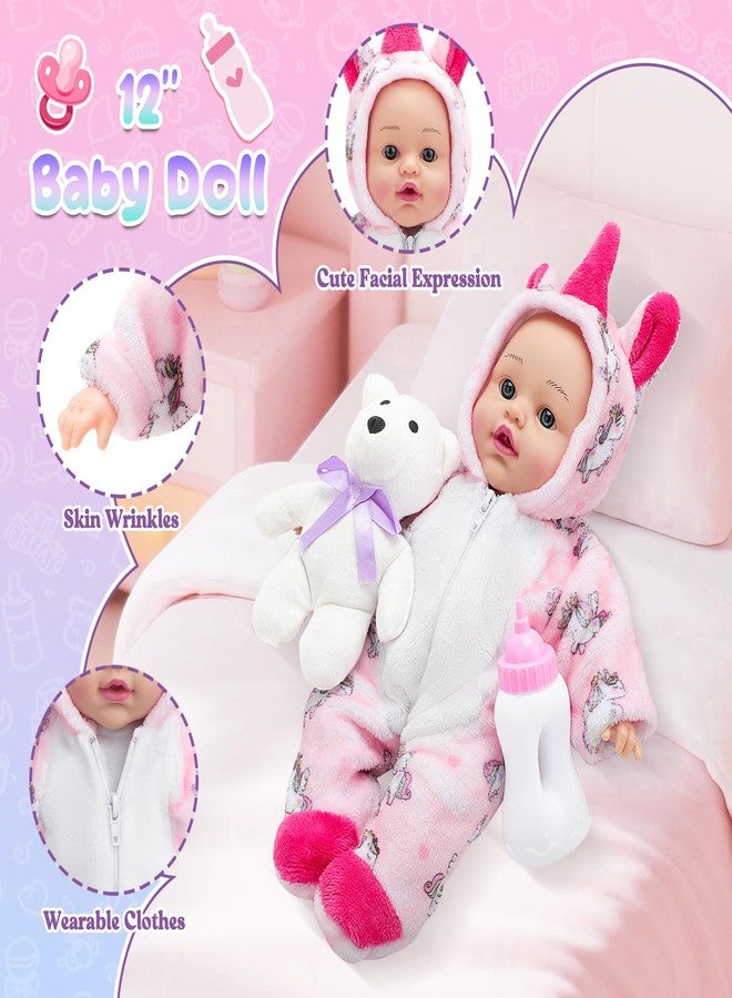 deAO 12 Inch Soft Baby Doll Backpack Glow in Dark Carrier Playset Toys Baby Care Doll Toys Set with 12''Doll Clothes Bottle Accessories Birthday Gift for Toddlers Boys Girls - Image 5