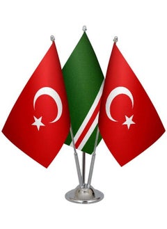 Desktop Ichkeria Chechen Flag Turkish Flag Triple Chrome Pole Table Flag Set