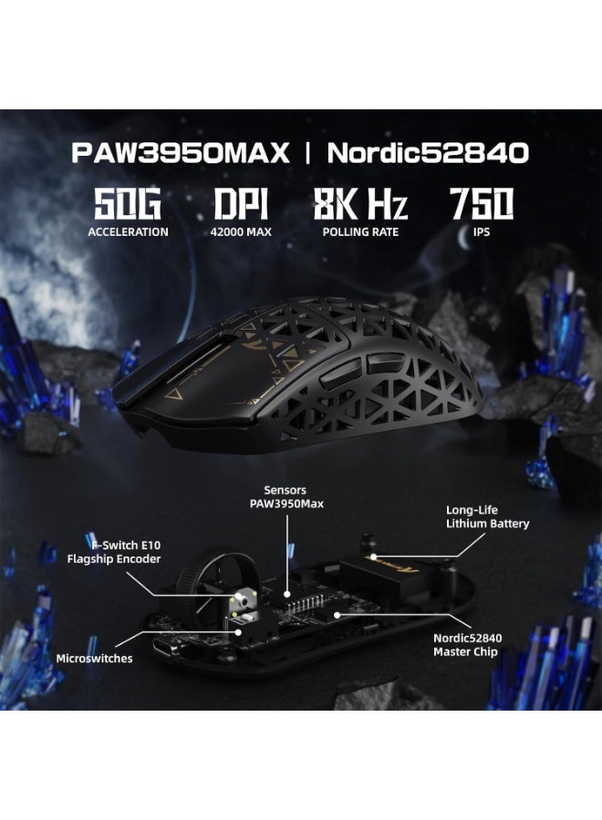 ATTACK SHARK R5 Ultra Carbon Fiber HyperSpeed ​​Wireless Gaming Mouse, 39g Ultra-Lightweight Mouse, 2.4G/BT/USB-C Wired, PAW3950MAX Sensor, 8KHz Wireless Polling Rate, 42000DPI, for Windows/Mac–Black - Image 4