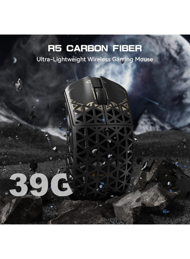 ATTACK SHARK R5 Ultra Carbon Fiber HyperSpeed ​​Wireless Gaming Mouse, 39g Ultra-Lightweight Mouse, 2.4G/BT/USB-C Wired, PAW3950MAX Sensor, 8KHz Wireless Polling Rate, 42000DPI, for Windows/Mac–Black - Image 2