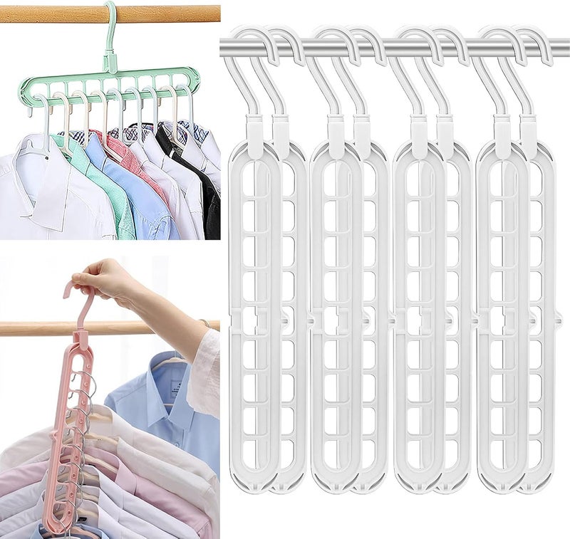 FIFATA Magic Space Saving Hangers Multifunctional Smart Closet Organizer Premium Wardrobe Clothing Cascading Hanger 9 Slots, Innovative Design for Heavy Clothes, Shirts Pants Dresses(8 Pack White) - Image 1