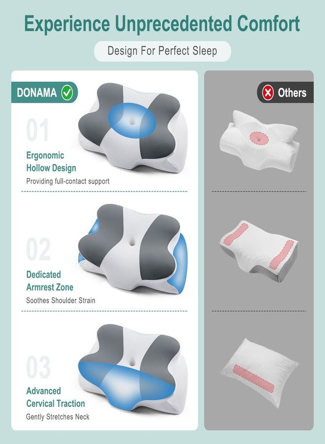 DONAMA Cervical Neck Pillow- Ergonomic Pillows for Pain Relief, Contour Memory Foam Pillow for Side/Back/Stomach Sleepers, CertiPUR-US Certified with Cooling Ice Silk Pillowcase - Image 5