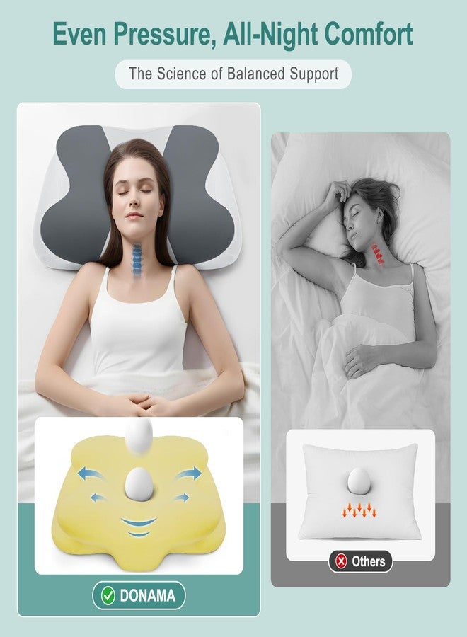 DONAMA Cervical Neck Pillow- Ergonomic Pillows for Pain Relief, Contour Memory Foam Pillow for Side/Back/Stomach Sleepers, CertiPUR-US Certified with Cooling Ice Silk Pillowcase - Image 4
